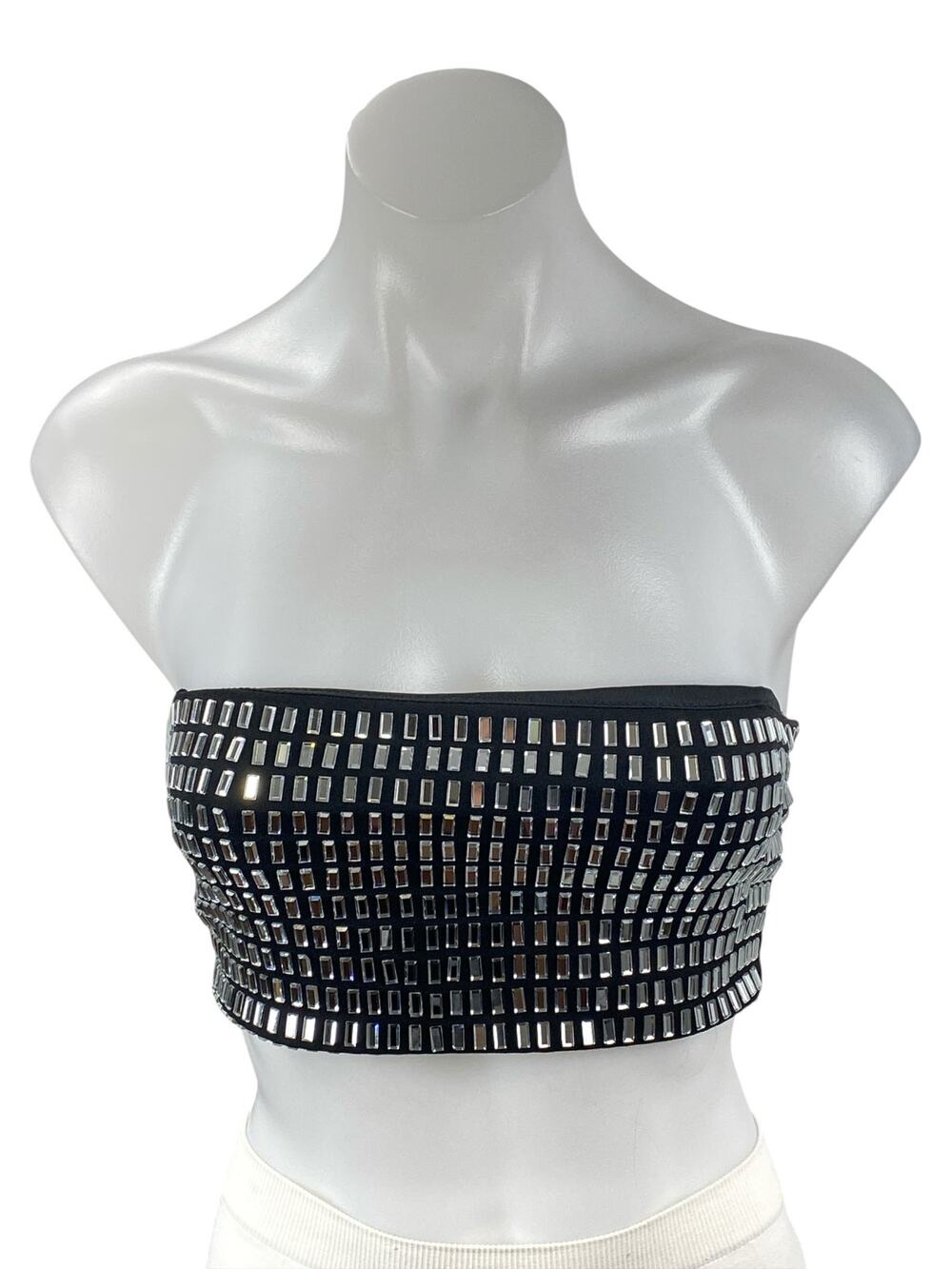 Windsor Black Silver Beaded Crystal Bandeau Strapless Tube Crop Top Size XS
